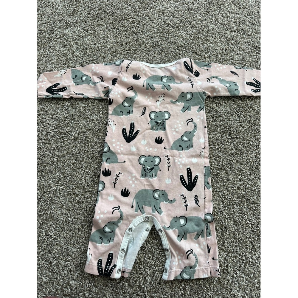 Winter Water Factory Pink Elephant Organic Cotton Romper 3M Long Sleeve Snaps - Picture 4 of 6